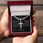 Gift for Dad | Personalized Steel Cross Necklace on Cuban Chain w/ MC