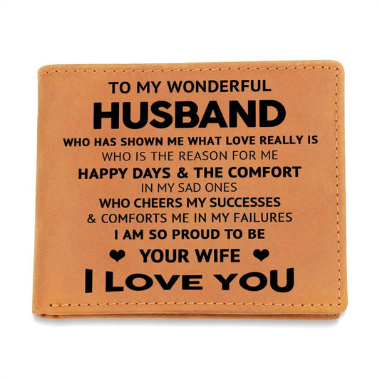 To My Wonderful Husband - Gift For Husband - Leather Wallet