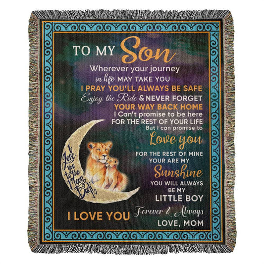 To My Son Lion Blanket - Gift From Mom - Heirloom Woven Blanket