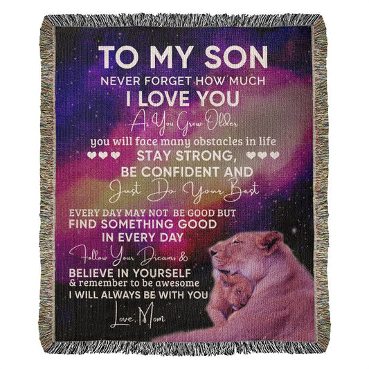 To My Son Lion Blanket - Gift From Mom - Heirloom Woven Blanket