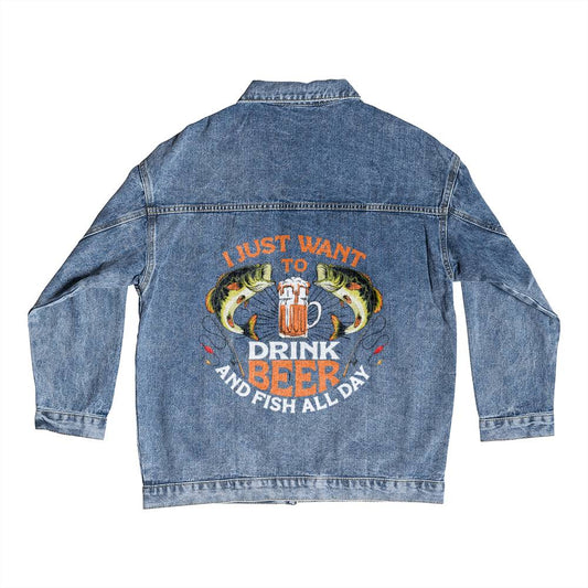 I just want to drink beer and jerk my rod-01 | Men's DTG Denim Jacket